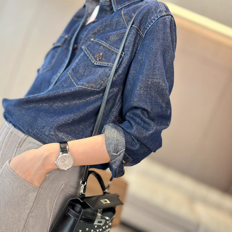 In Stock, Low-Key and Luxurious_A Soft and Delicate_Y and L's Silver Denim Shirt Jacket Dropshipping