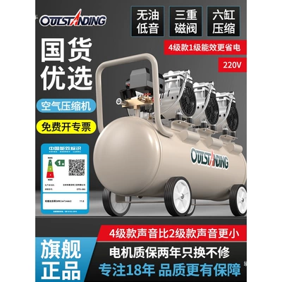 Silent air compressor, industrial-grade, oil-free, small 220v, portable air pump for woodworking