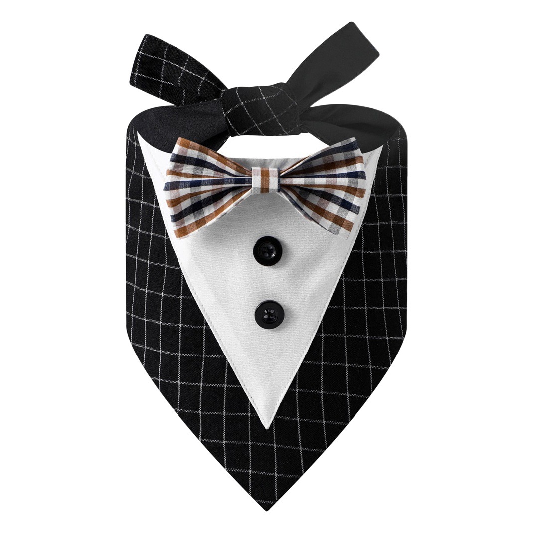 Transfronterizo nuevo traje de mascota a cuadros triángulo toalla guapo mascota saliva toalla mascota boda triángulo toalla perro bufanda