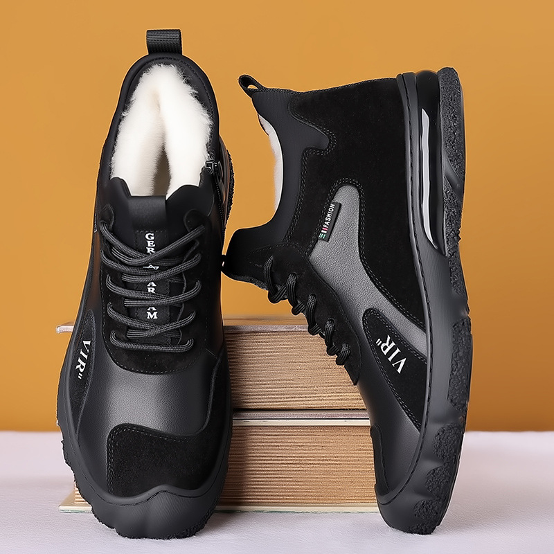 Zapatos de algodón para hombres de cuero genuino de lana de invierno zapatos de cuero cálidos con forro polar del norte de alta calidad zapatos de hombre casuales deportivos de mediana edad