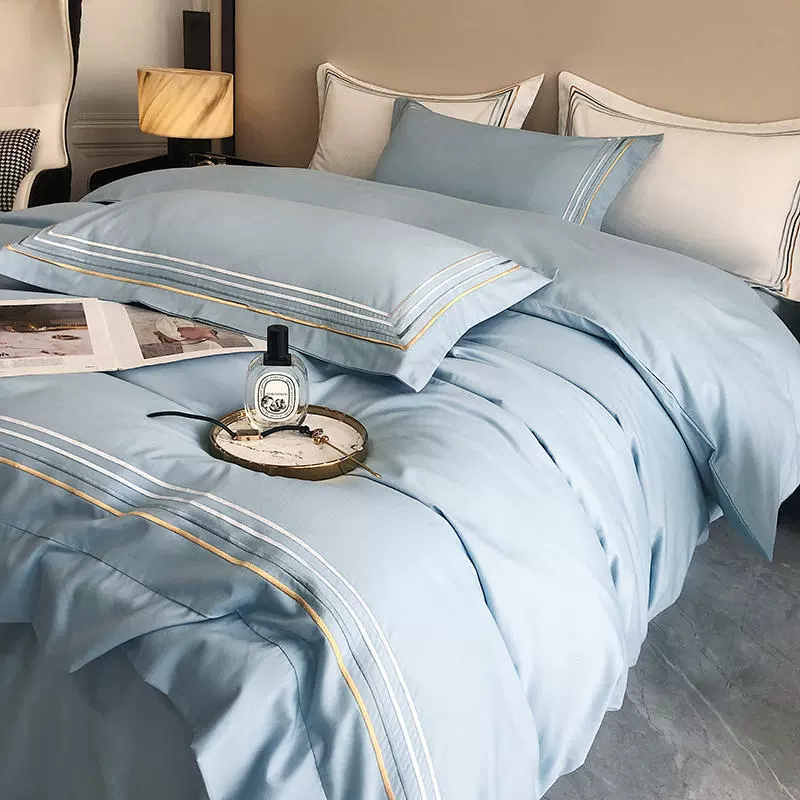 Хлопковый набор: простыня, наволочка, пододеяльник, покрывала, стиль light luxury, комплект из 4 предметов, простой и элегантный дизайн, европейский стиль