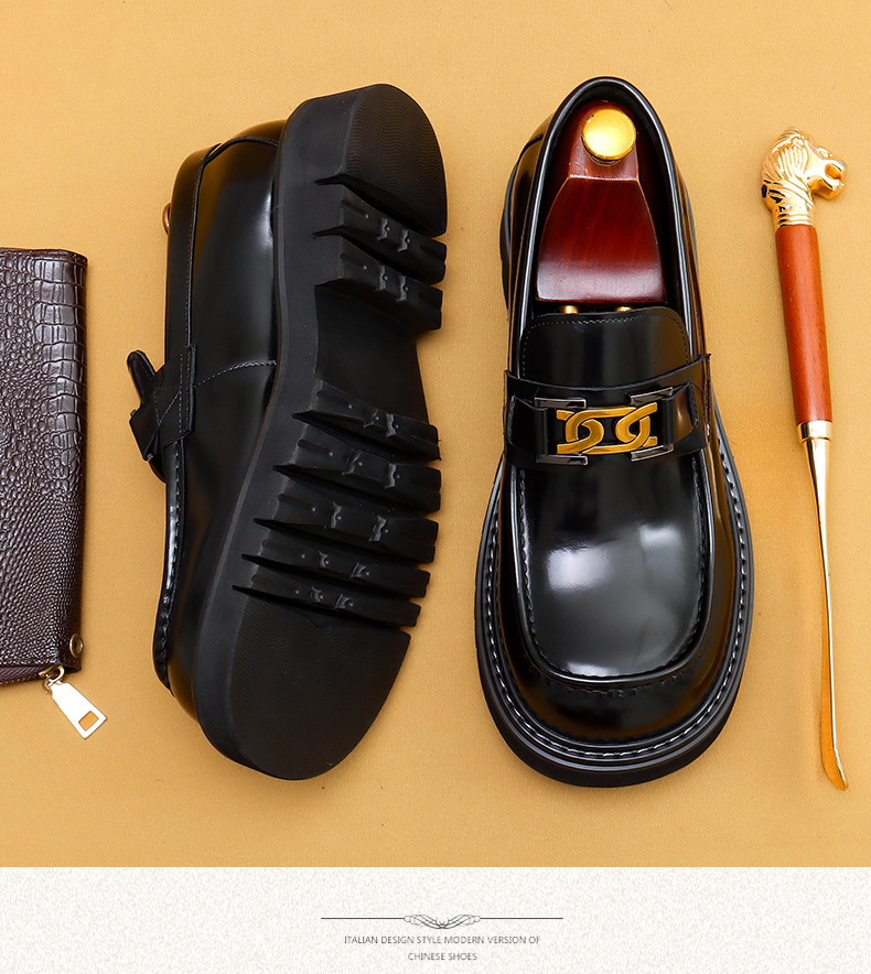 Foreign trade popular big toe leather shoes men's genuine leather glossy business casual fashion wide foot platform slip-on formal wear shoes_vogvips.com