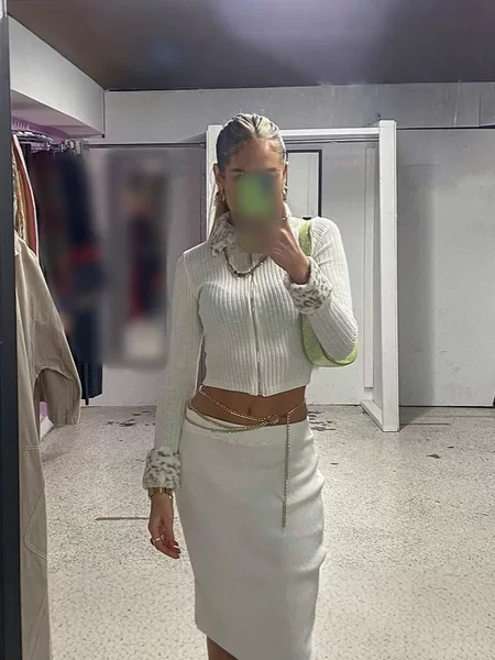 2024 Winter New Casual Comfortable Knitted Pit Slipped Tight Waist Leopard Design Cardigan Top