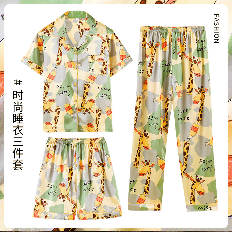 Net rojo estilo a rayas pijamas de los hombres de primavera y otoño de seda de hielo de verano de manga corta traje de tres piezas de seda real delgada ropa exterior desgaste del hogar