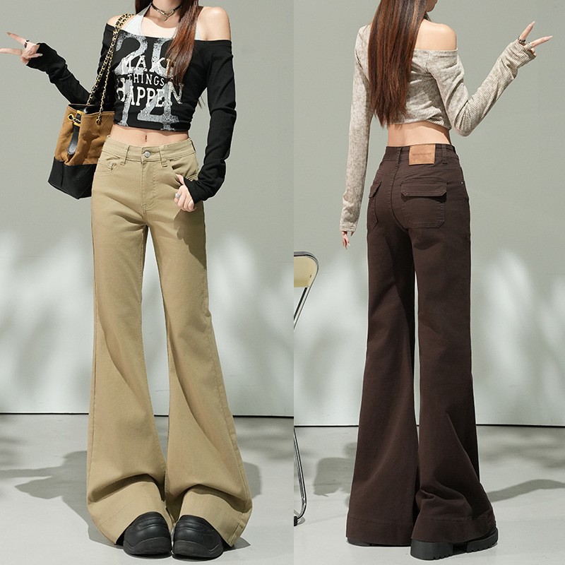 Brown Flared Jeans for Women, Fleece-Lined Pants for Autumn and Winter, Slimming and Petite, Floor-Length Bootcut Pants Brown Flared Jeans for Women, Fleece-Lined Pants for Autumn and Winter, Slimming and Petite, Floor-Length Bootcut Pants