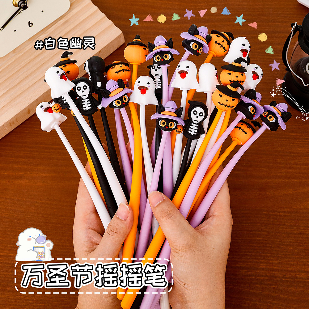Cartoon Halloween Silicone Shake Pen, Funny Ghost Pen for Students, Halloween Stationery Gift