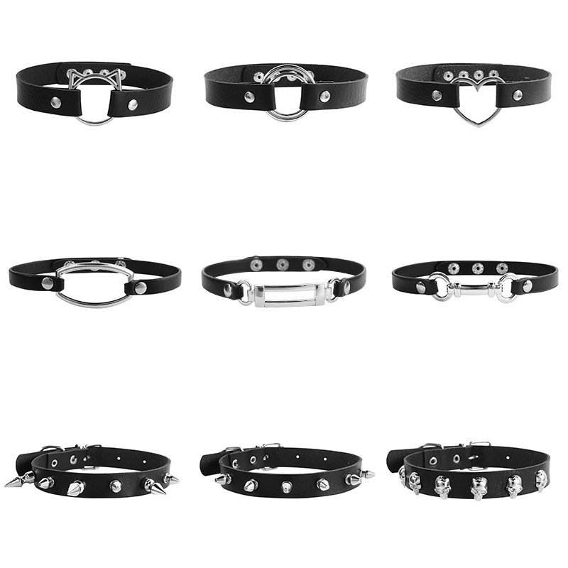 40g Weight Choker Classification Punk Round Square Pu Leather Alloy Choker Wholesale