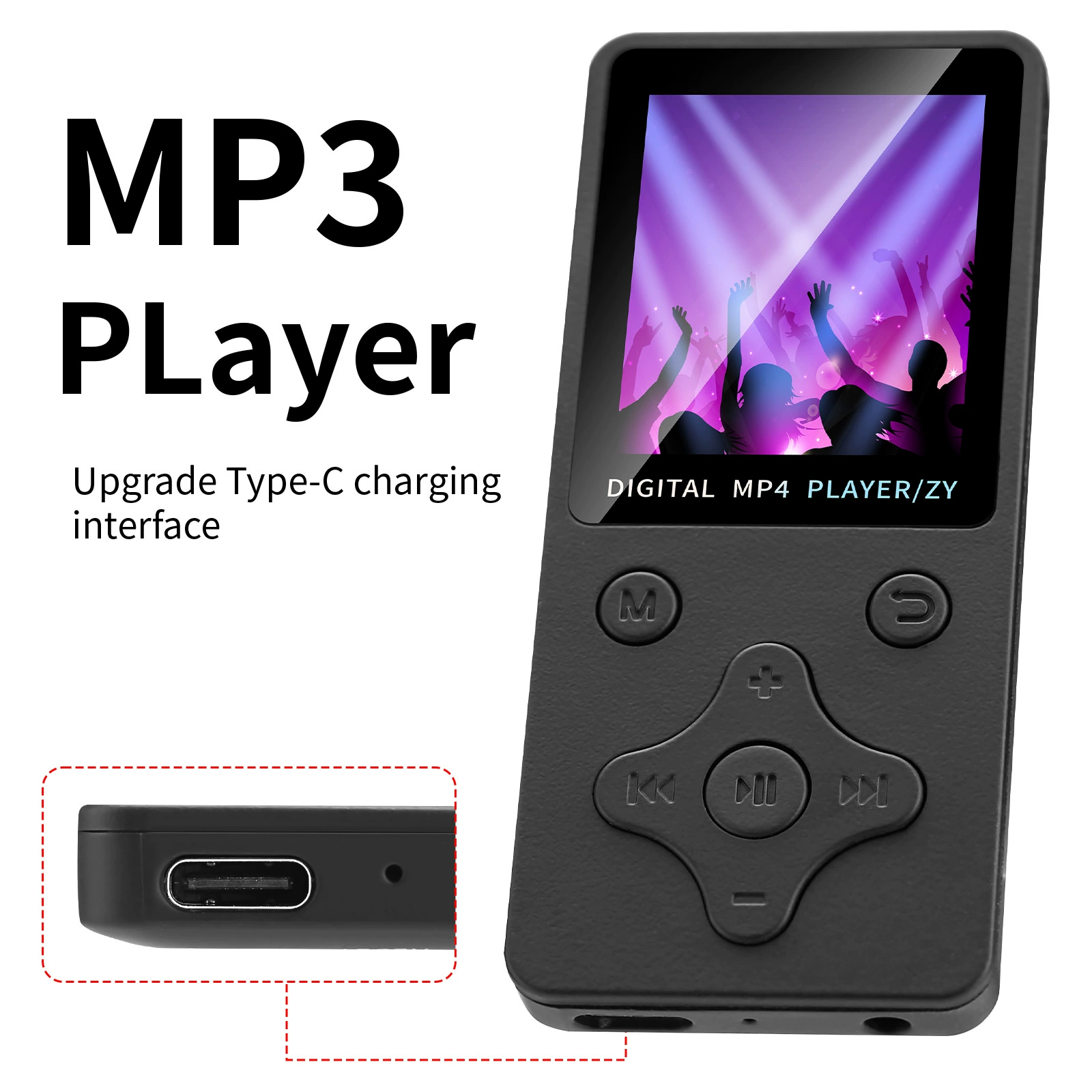 Кросс-брендовый Bluetooth MP3 T1 плагин карта TYPE-C порт тонкий, портативный музыкальный плеер с экраном видео MP4