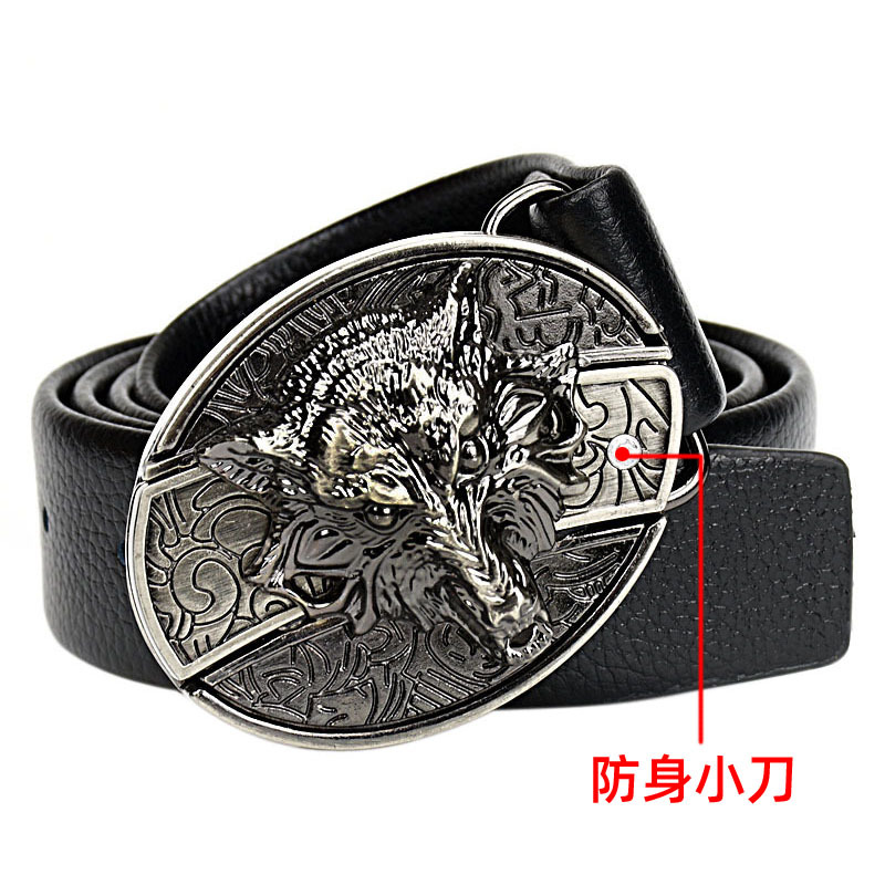 创意潮流个性男士防身腰带韩版合金扣头带刀真皮皮带男代理批发