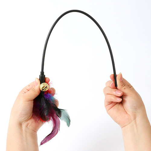 Pipitao interactive cat funny stick wholesale colorful feather cat funny stick bell short pole plastic cat funny toy