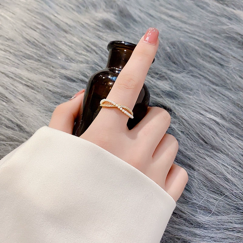 Cute fresh adjustable retro trend ring pearl, simple and elegant design, internet celebrity