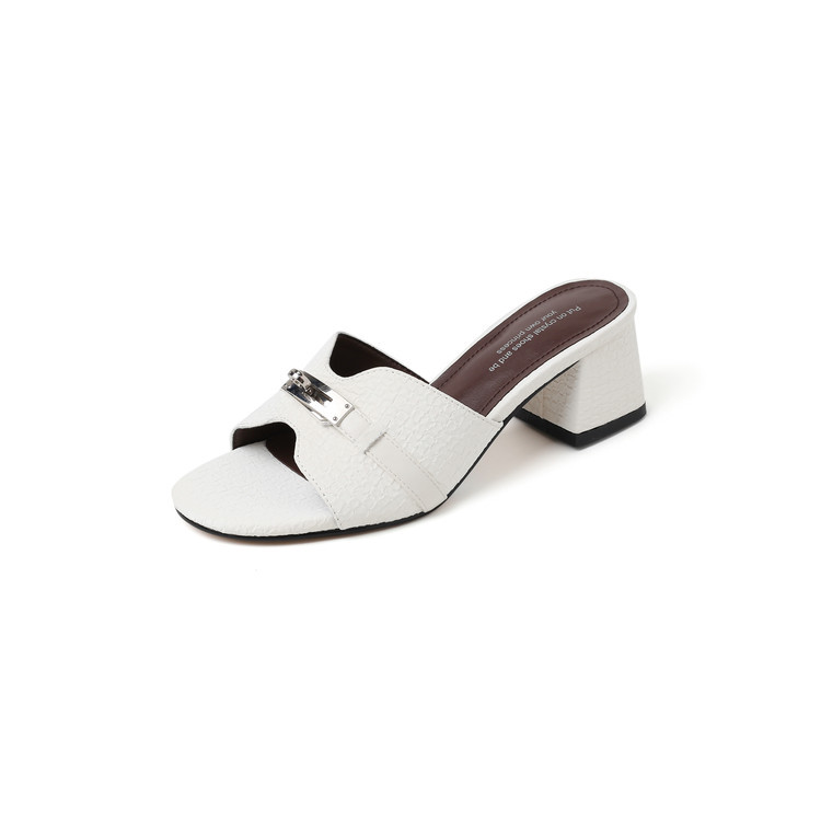 Summer slippers with a strap, genuine leather