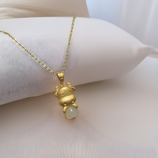 Yuhai Real Shot of the Year of the Dragon Hetian Jade Necklace S925 Sterling Silver Heart Cow Pendant New Chinoiserie New Year Clavicle Chain