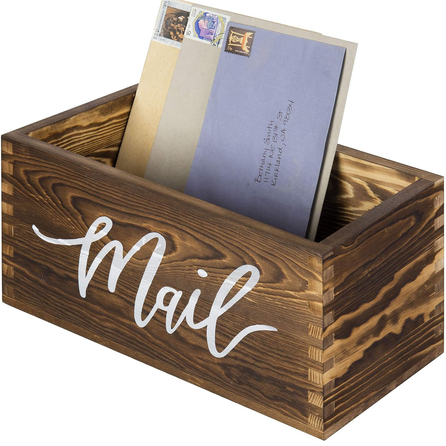 Mail Rack Storage Organizer Box, Rustic Brown Rectangular Two-Tier Mail Holder, Desktop Letter Organizer