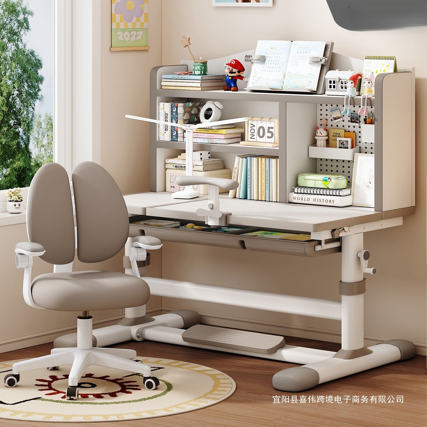 Children's Study Table, Desk, Children's Student Home Special Writing Desk, Hand-Cranked Lifting Table and Chair Set