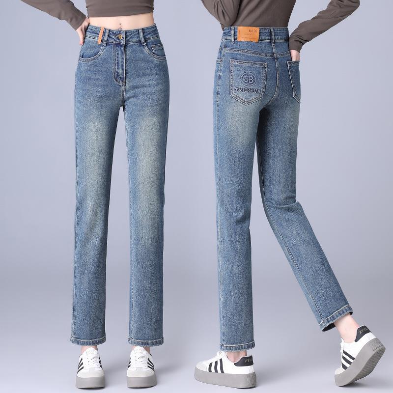 品牌高端女士牛仔裤2024春季专柜新款小直筒裤高腰显瘦烟管牛仔裤