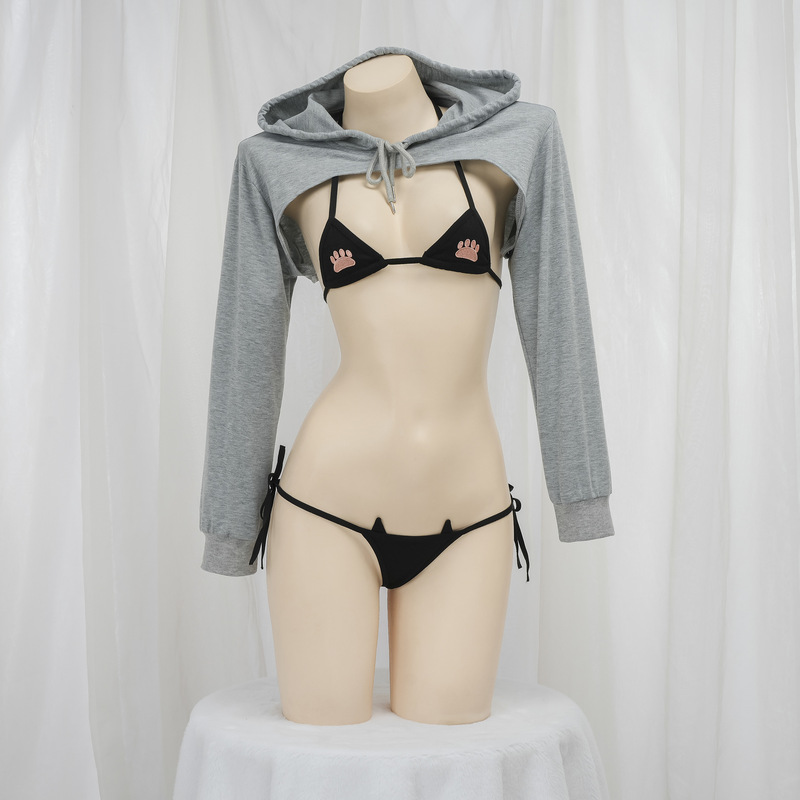 Sexy Lingerie Set, Sexy Three-Point Cat Claw Intimates with Leaking Breasts, Long-Sleeved Hooded Sweatshirt Wholesale B0220