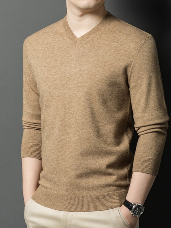 Ordos Cashmere Sweater Men's V Neck Thin Bottoming Sweater Autumn and Winter Middle-Aged Sweater Sweetheart Neck Wool Sweater