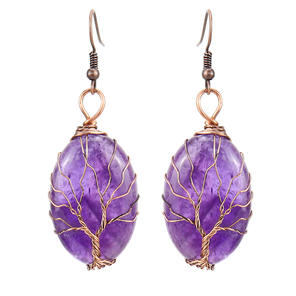 1 Pair Ethnic Style Tree Oval Alloy Natural Stone Handmade Drop Earrings display picture 6