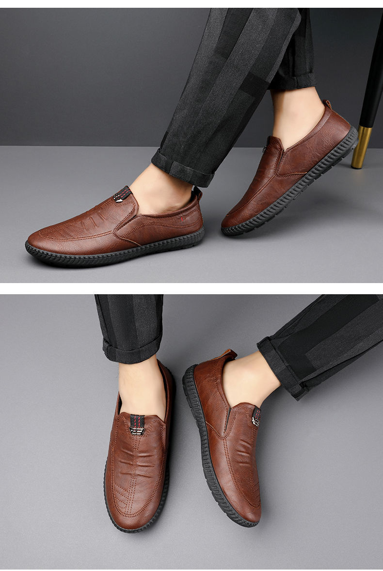 Hommes Style Britannique Couleur Unie Bout Rond Appartements Chaussures En Cuir display picture 2