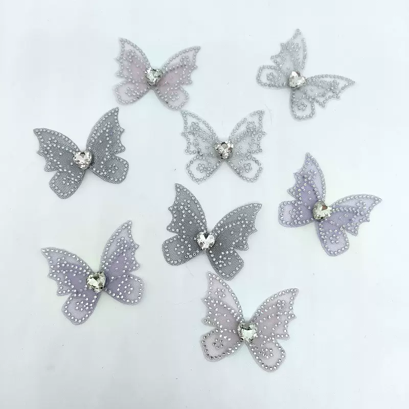 新款带钻超闪网纱蝴蝶女鞋童鞋鞋花配饰发饰DIY装饰洞洞鞋配件