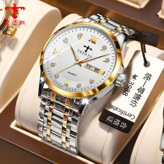 TRSOYE Brand Business Casual Fashion Watch with Weekday Display, Calendar, Night Light, Water-Resistant Men's Quartz Watch