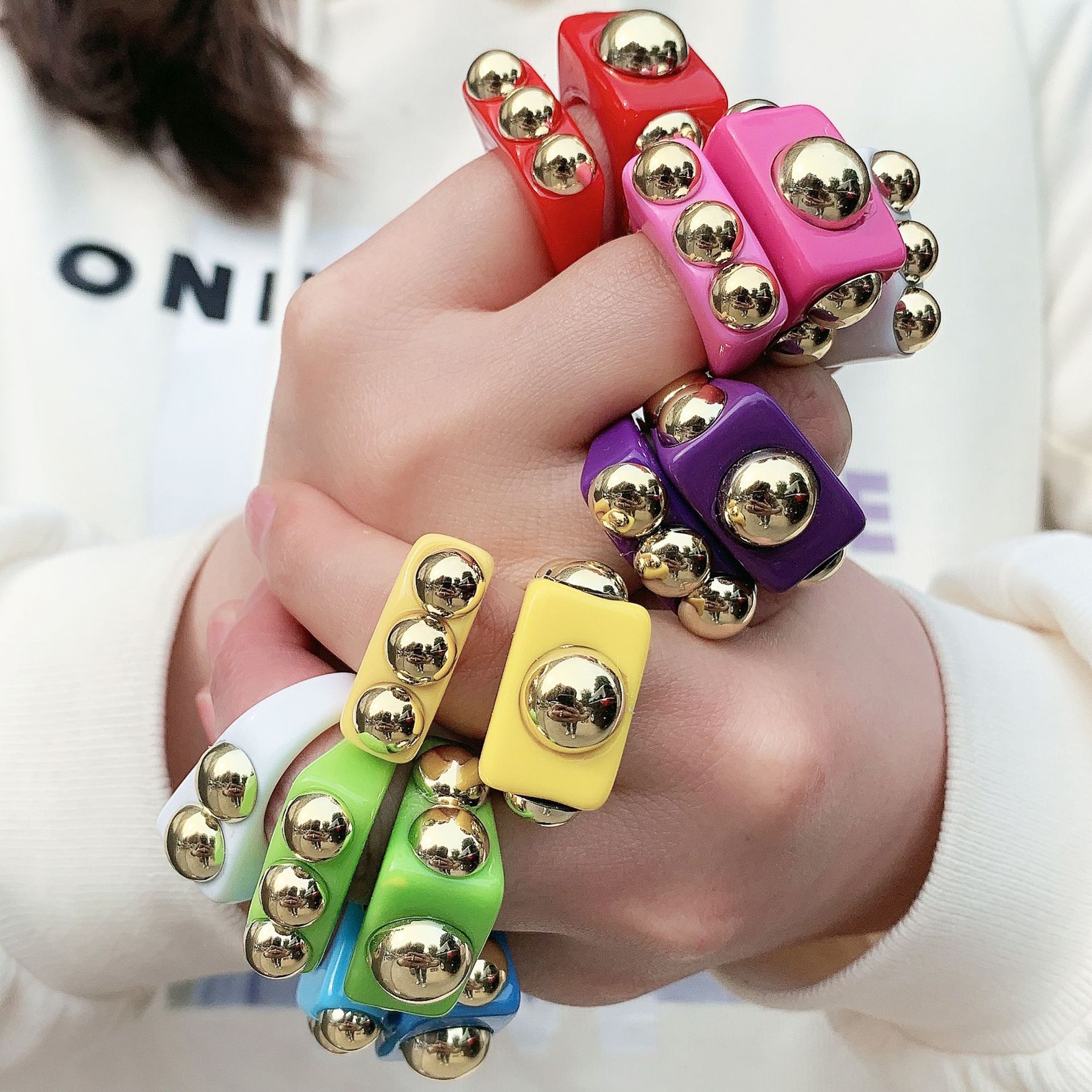 fashion acrylic inlaid metal ball ring