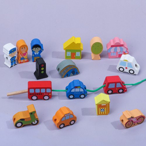 Farm character shape cognition beading wood bead toy blocks 3-5 children's intellectual toy beading wholesale