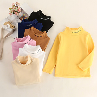 24 Autumn and Winter Kidsren's Turtleneck Long-Sleeved T-Shirt for Medium and Large Boys and Girls Simple Inner Layer Baby Thickeneded Warm Bottoming Shirt
