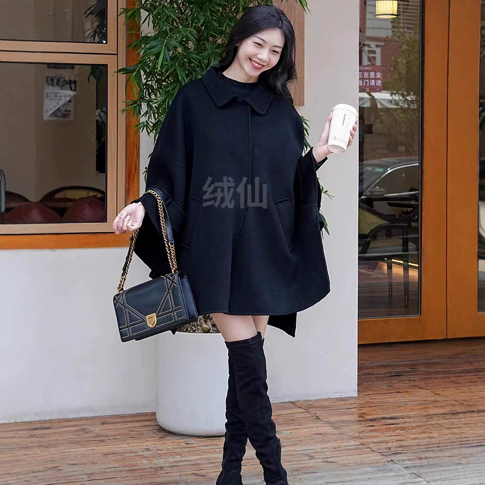 Накидка, двусторонняя кашемировая верхняя одежда для женщин, осень-зима 2022, новый стиль, свободная элегантная шаль, маленькая шерстяная верхняя одежда