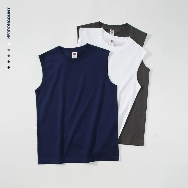 Tengjue мужской новый хлопковый жилет 220g мужской летний сплошной цвет свободный японский с короткими рукавами спорт без рукавов