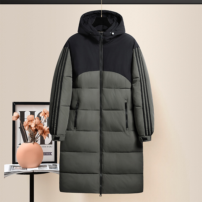Transfronterizos invierno con capuzas de algodón hombre plumón de marca de moda de rodilla de tres barras chaqueta de algodón de invierno