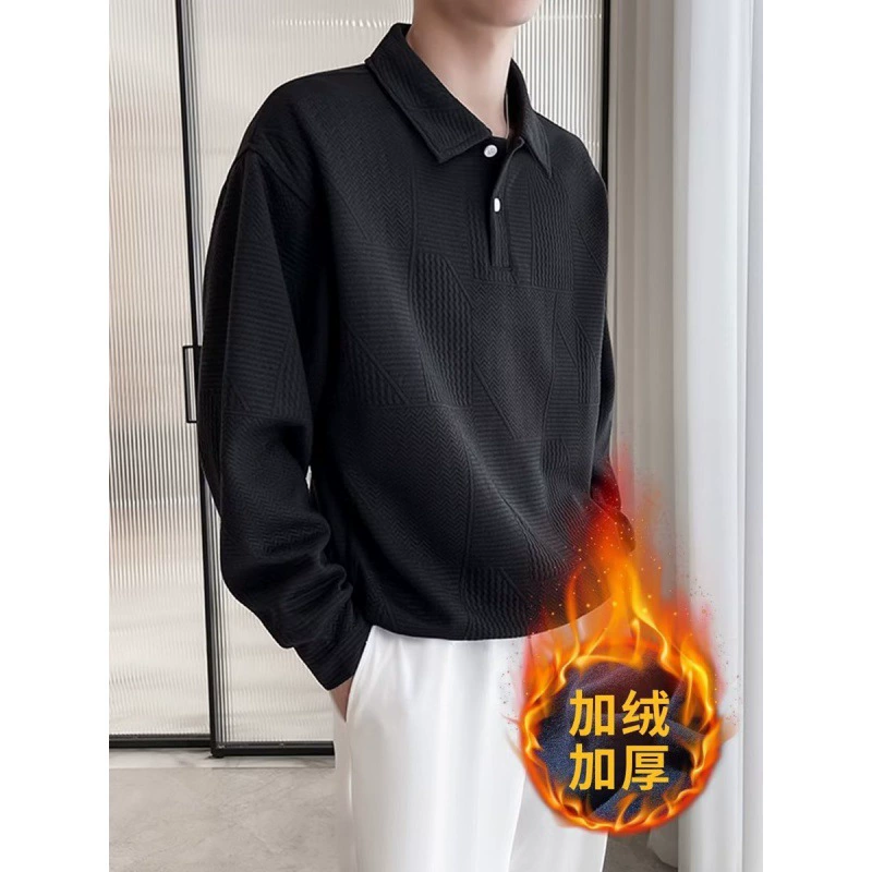Осенний новый американский спортивный свитер мужской парень ветер лацканный воротник повседневный сплошной цвет рукава с длинными рукавами трансграничный свитер черный