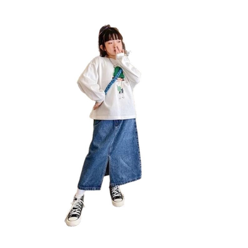 Faldas para niños Nuevos productos Faldas para niñas Ropa para niños Faldas de mezclilla de media longitud para niños Faldas largas para niños grandes por encima de la rodilla image 5