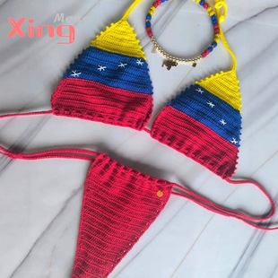 B12 Xingmengong Crochet Knitted Rope Cotton Thread Handmade Bikini Bikini Swimsuit Colorfulful Crochet Bikini