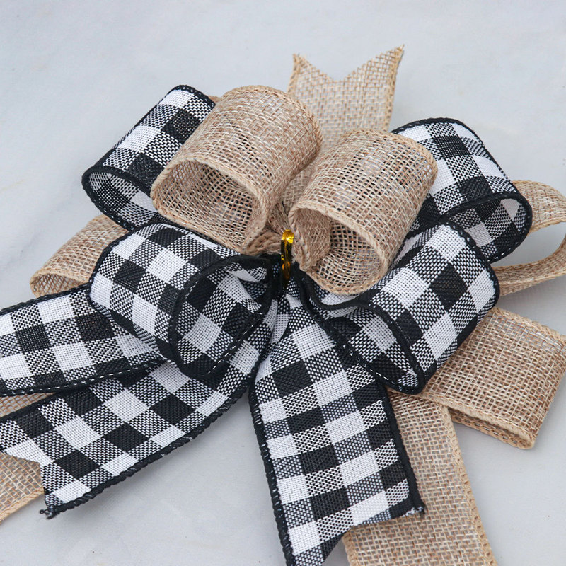 Cross-Border Hot Selling Christmas Bow Plaid Ribbon Accessories Imitation Linen Strap Garland Door Decorations Cross-Border Hot Selling Christmas Bow Plaid Ribbon Accessories Imitation Linen Strap Garland Door Decorations