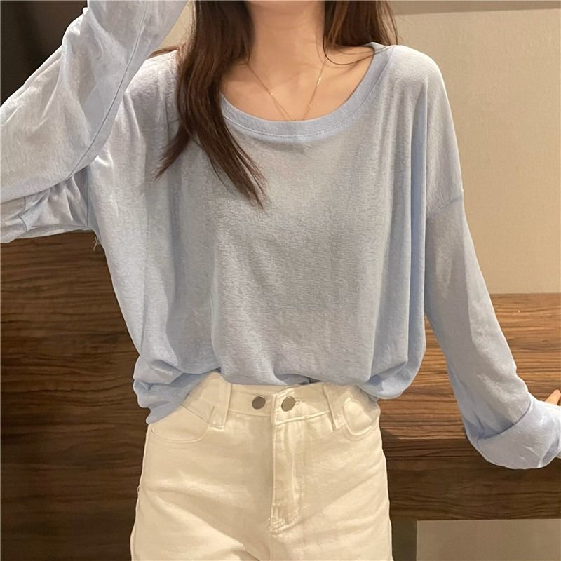 打底防晒衣夏季2023年新款糖果色防晒衫T女装百搭色内搭薄款上衣