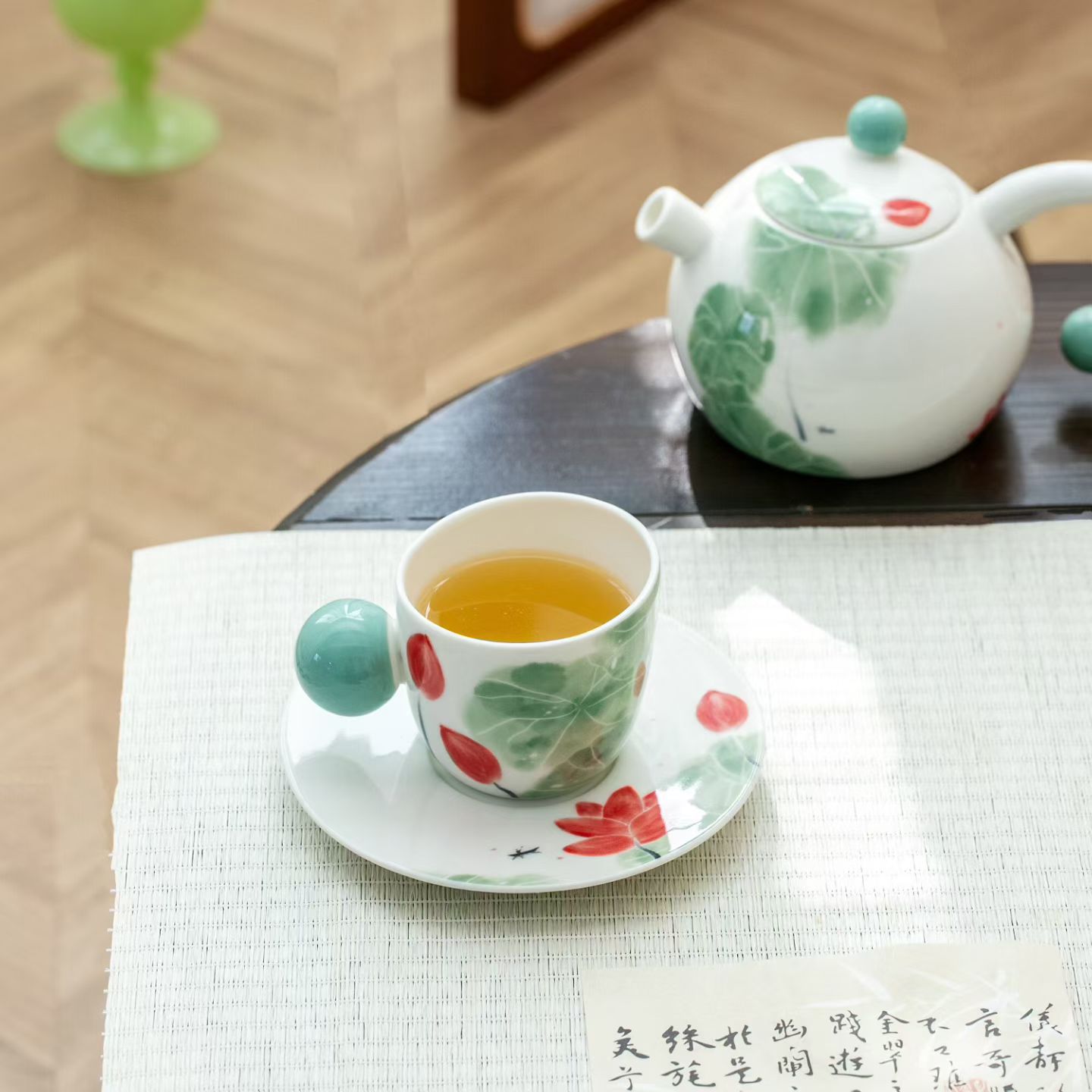 Creativo estilo chino Lotus cerámica hervidor de agua fría set taza de café de la tarde plato de oficina set de regalo taza