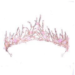 Cross-border Halloween Pink Crystal Handmade Pearl Bridal Alloy Crown Hair Accessory Hairband Rose Gold Bridal Crown Headpiece 