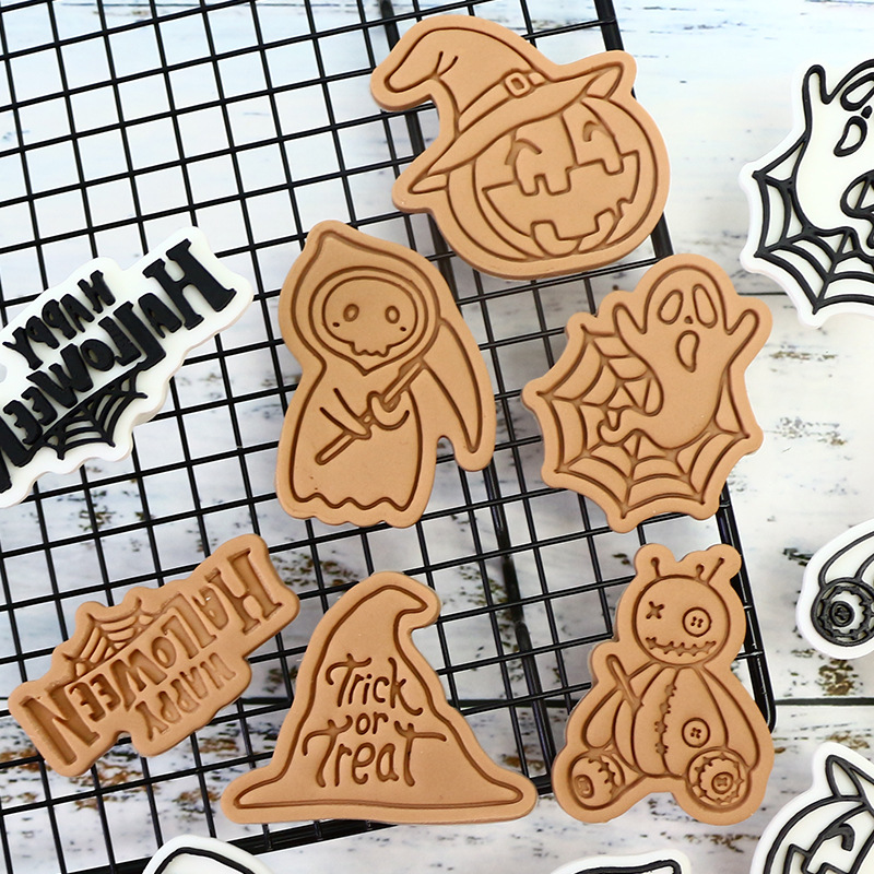 Temas de Halloween molde de galletas dibujos animados horneado molde de flip DIY 3D estereoscopic prensado molde de corte de galletas de helada