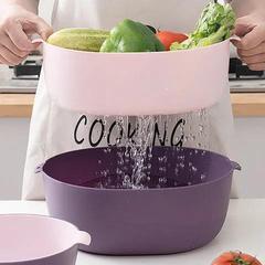 Double-layer plastic vegetable washing basin drain basket kitchen gadget multi-functional living room home use fruit plate fruit and vegetable basket