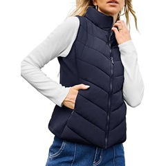 国境を越えた対外貿易アマゾン欧米2024の新しい女性式立襟はジッパーのカーディガンの両側のポケットの綿服の馬甲をつなぎ合わせます。