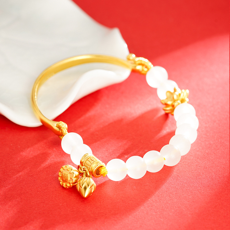Oro Jade Lotus media pulsera mujer temperamento joyería Lotus pulsera imitación accesorios de oro joya sintética todo partido suministro