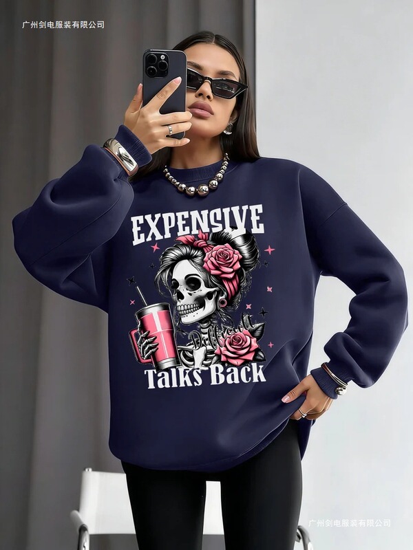 Cross-Border European Size Expensive Conversation-Themed Interesting Printed Sweatshirts Women's Fashion Sporty Streetwear Clothing Cross-Border European Size Expensive Conversation-Themed Interesting Printed Sweatshirts Women's Fashion Sporty Streetwear Clothing