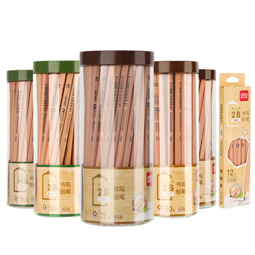 Deli 2B pencil primary school student sketch painting pen log hexagonal triangle barrel children's writing HB pencil wholesale