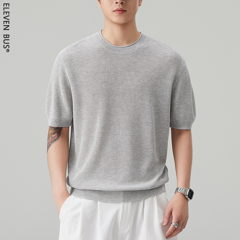 Old Money Style American Retro Half-Sleeved Men's Round Neck Short-Sleeved 2026 New Summer Loose Knitted Casual Top