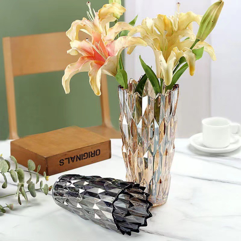 Bohemia del norte, vasijas de vidrio esmaltado, vasos de flores transparentes, decorativos para el hogar, decoración suave.