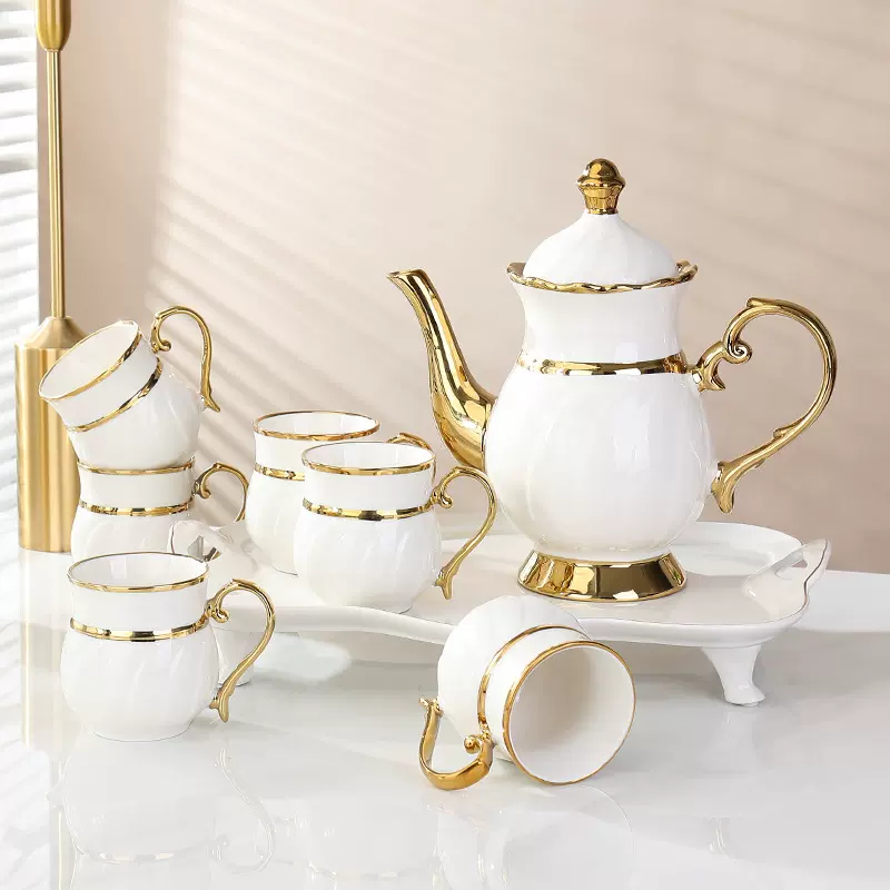 轻奢简约陶瓷水杯子ins风北欧金边创意杯具套装咖啡杯冷水壶家用