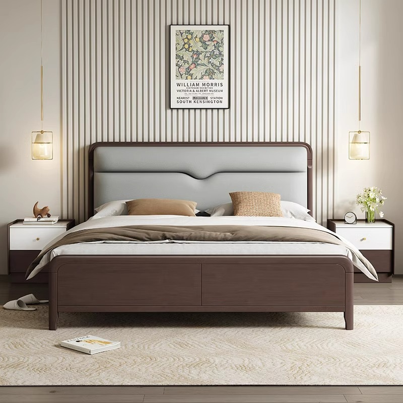 Cama de madera maciza dormitorio principal 1,8 m cama doble cama moderna minimalista 1,5 m cama de madera de caucho nórdico cama de estilo de registro