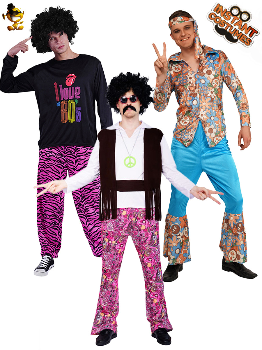 Adulto Hombre 70 años retro hippie Disco Disfraz Hombre ROCK Rock Hippy Disfraz